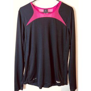 Nike Dri-Fit Long Sleeve Black Top Pink Mesh Detail Large
